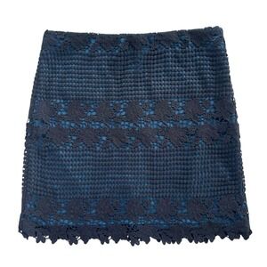Ann Taylor LOFT Womens 10 Teal Blue Black Crochet Lace Overlay Pencil Skirt Chic